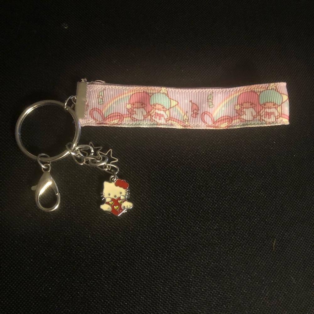 Hello Kitty Pink Ribbon Wristlet Keychain with Charm- 116A